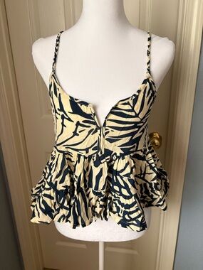 Patrons of Peace Navy and Cream Spaghetti Strap Ruffled Camisole